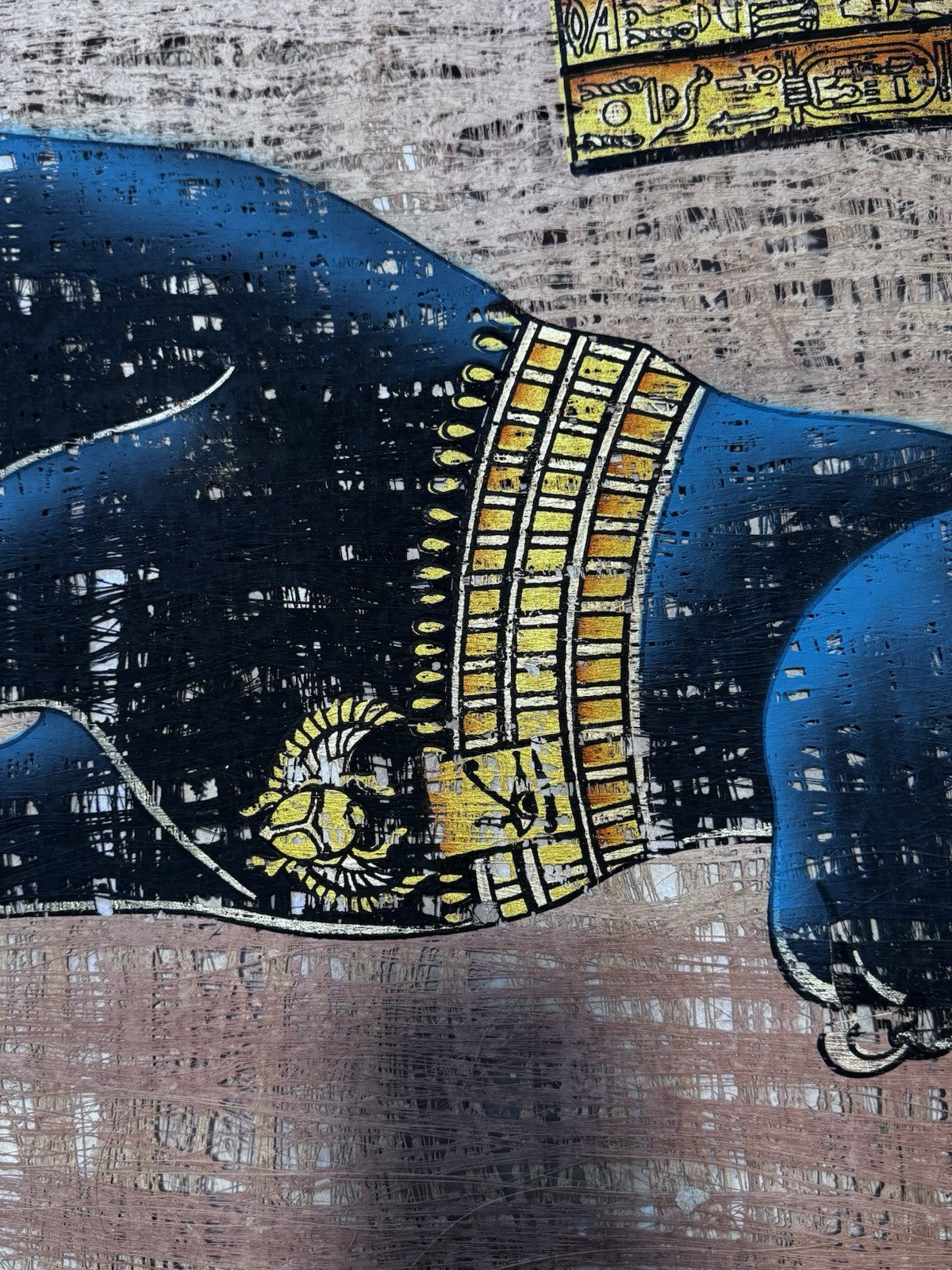 Ancient Egyptian Goddess Bastet Papyrus Original Hand drawing Light Reflection