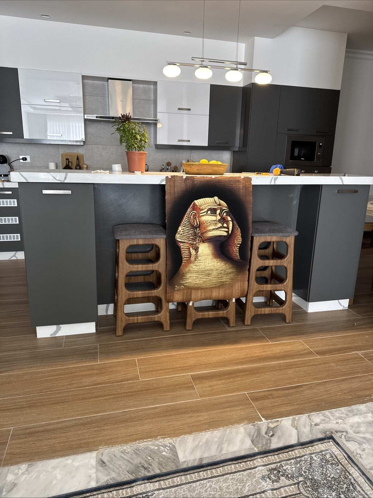 1996 Egyptian Sphinx on Papyrus Original Signed Painting by Monsef Labib