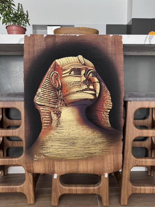 1996 Egyptian Sphinx on Papyrus Original Signed Painting by Monsef Labib